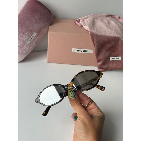 NEW Miu Miu MU04ZSF Brown Silver Mirror Sunglasses $518 - Picture 1 of 6